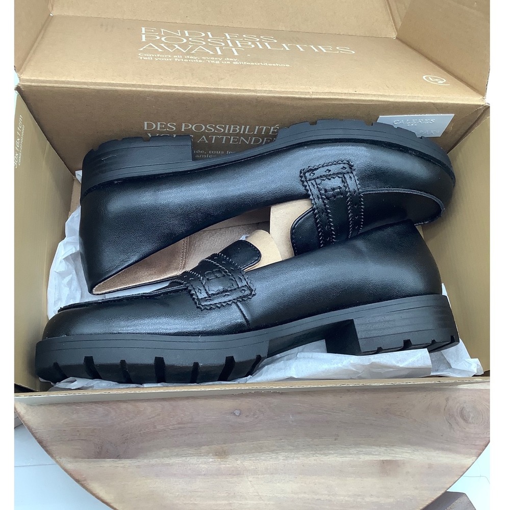 LifeStride‎ London Black Lug Sole Penny Loafers Shoes Womens 7W I1927S1001